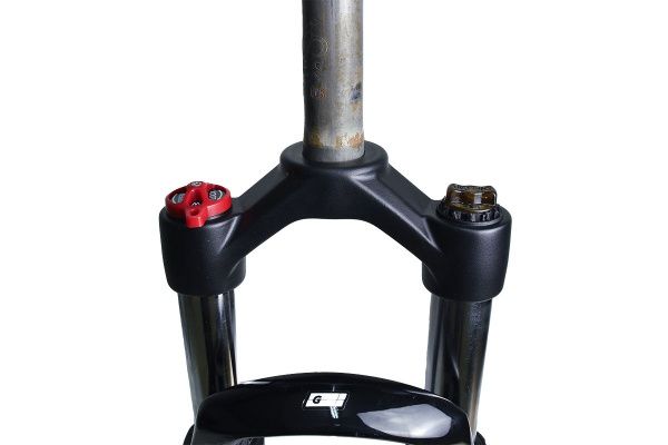 Вилка GRINZ ES 456 MLO 29"*1.1\8"ход 100мм, локаут механический, предварительное сжатие, алюминиевая, безрезьбовая, черная\белая